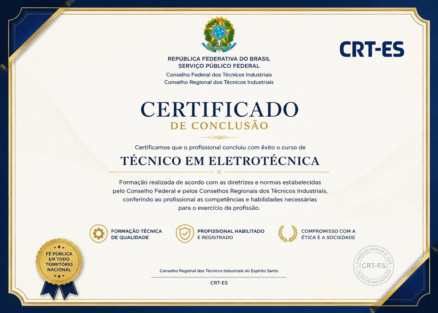 Certificado de Técnico em Eletrotécnica - CFT-ES
